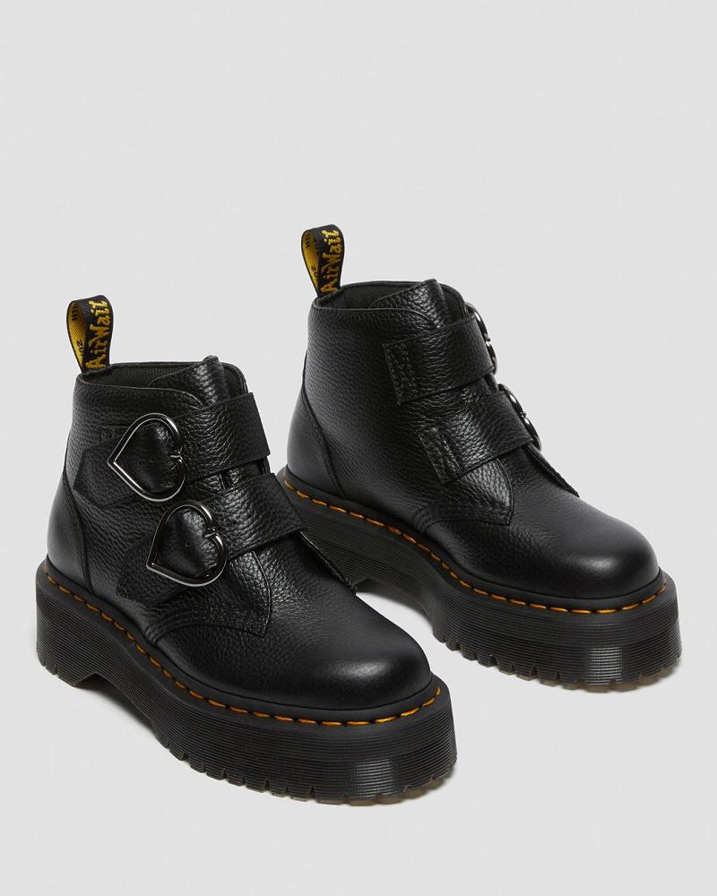 Black Women's Dr Martens Devon Heart Leather Platform Boots | CA 238OKI